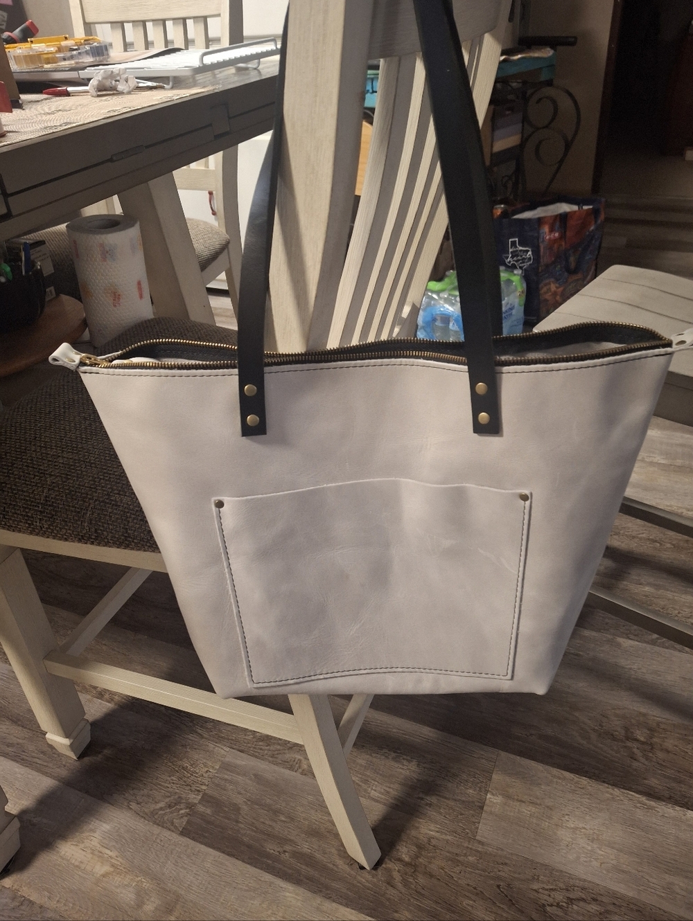 Portland Leather Everyday Tote Bag in Light Gray with Black Straps